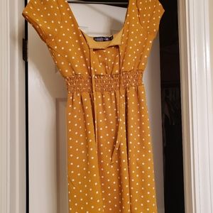 Gold white polka-dot mini dress